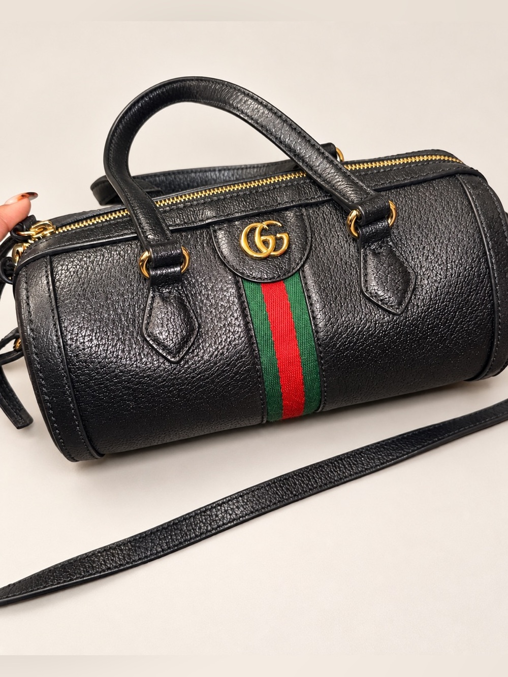 Gucci Black Grained Calfskin Small GG
Ophidia Boston Bag